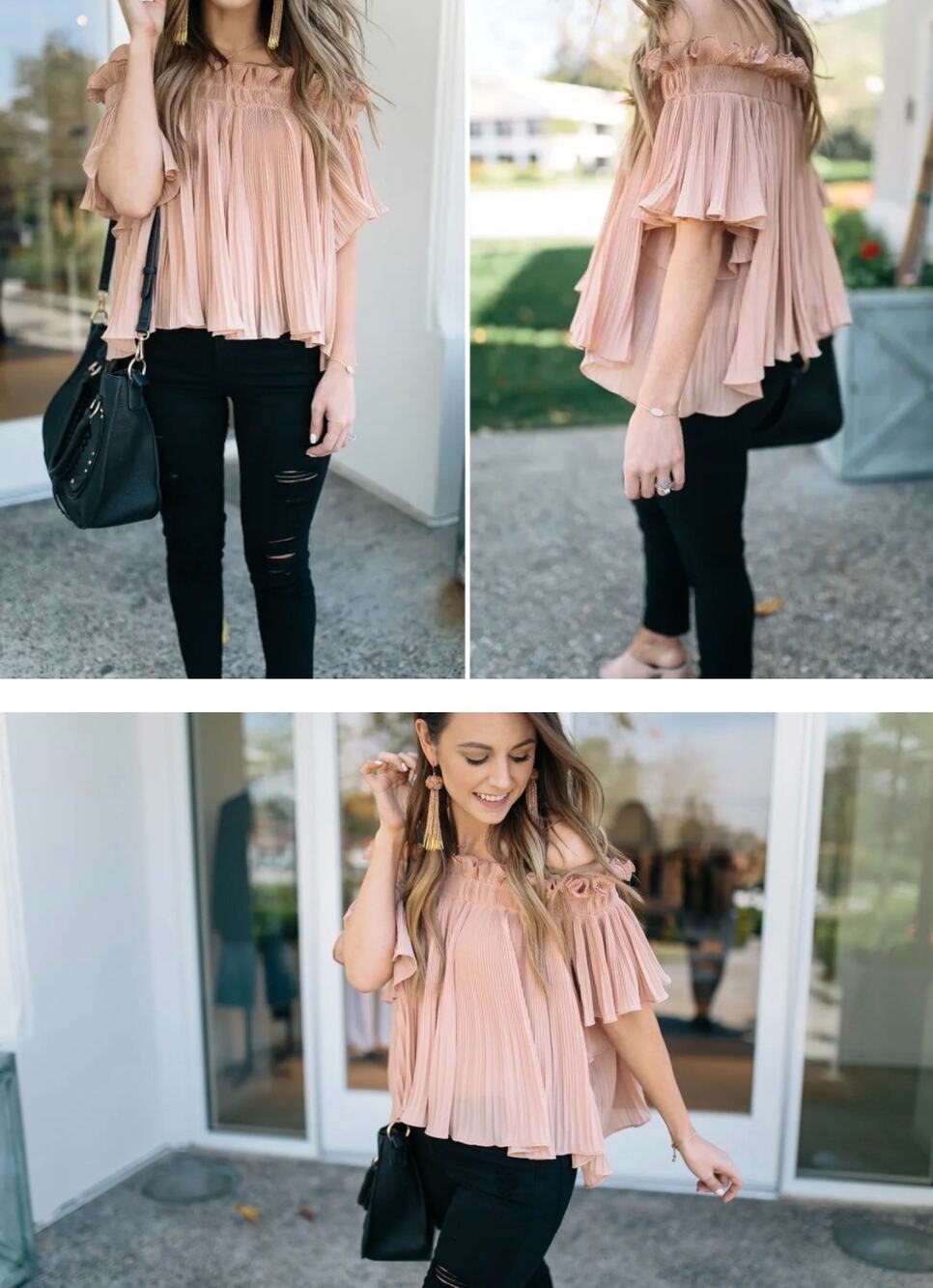 Endless Rose Womens Blouse Off the Shoulder Ruffled Pleated Top Blush Rose, Sz S